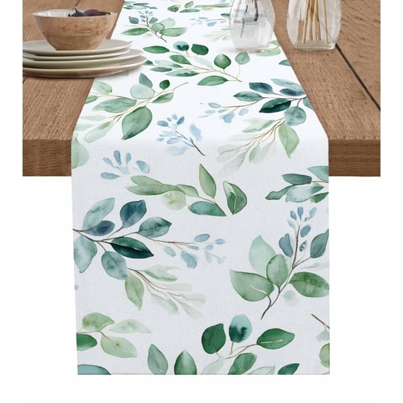 Table Runner 120 Inches Long for Kitchen Dining, Eucalyptus Leaves Dresser Scarf Farmhouse, Dining Table Decorations for Wedding/Parties, Spring Botanical Pastoral Green 13 x 120 In