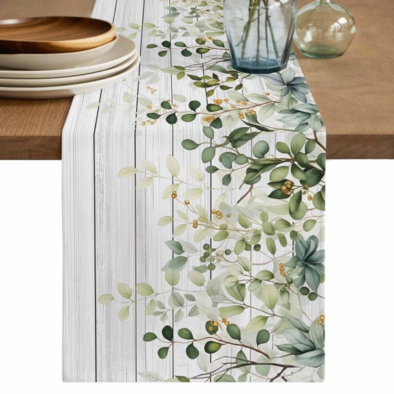 Table Runner 120 Inches Long for Kitchen Dining, Green Dresser Scarf Farmhouse, Dining Table Decorations for Wedding/Parties, Eucalyptus Leaves 13 x 120 In