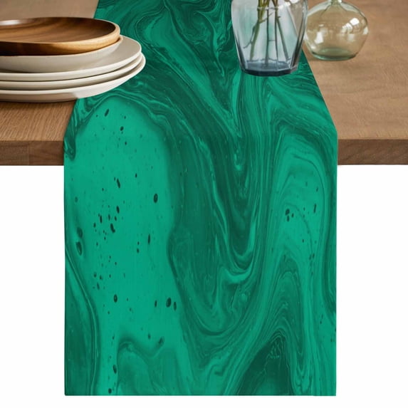 Table Runner 120 Inches Long for Kitchen Dining, Green Marble Dresser Scarf Farmhouse, Dining Table Decorations for Wedding/Parties, Modern Farmhouse Gradient Abstract Fluid Art 13 x 120 In