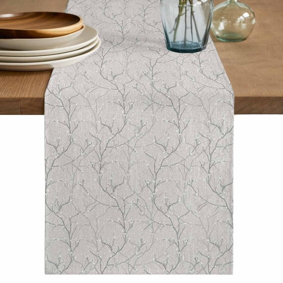 Table Runner 120 Inches Long for Kitchen Dining, Grey Branches Dresser Scarf Farmhouse, Dining Table Decorations for Wedding/Parties, Vintage Art Farmhouse 13 x 120 In