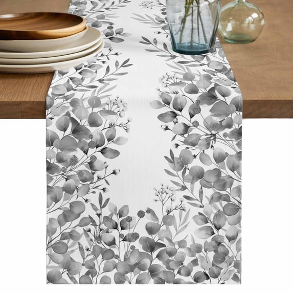 Table Runner 120 Inches Long for Kitchen Dining, Grey Eucalyptus Leaves Dresser Scarf Farmhouse, Dining Table Decorations for Wedding/Parties, Spring Summer Botanical 13 x 120 In