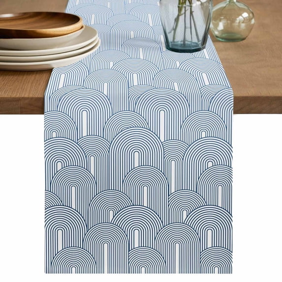 Table Runner 120 Inches Long for Kitchen Dining, Ombre Dresser Scarf Farmhouse, Dining Table Decorations for Wedding/Parties, Farmhouse Stripes Modern Abstract Art 13 x 120 In