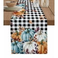 thumbnail image 1 of Table Runner 120 Inches Long for Kitchen Dining, Orange Blue Pumpkins Fall Dresser Scarf Farmhouse, Dining Table Decorations for Wedding/Parties, Thanksgiving Eucalyptus Black Check 13 x 120 In, 1 of 9