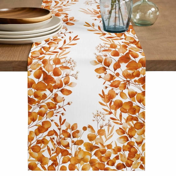 Table Runner 120 Inches Long for Kitchen Dining, Orange Eucalyptus Leaves Dresser Scarf Farmhouse, Dining Table Decorations for Wedding/Parties, Spring Summer Botanical 13 x 120 In