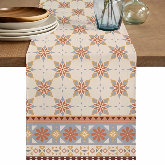 Table Runner 120 Inches Long for Kitchen Dining, Orange Floral Dresser Scarf Farmhouse, Dining Table Decorations for Wedding/Parties, Country Boho Ethnic Art Flowers Motifs 13 x 120 In