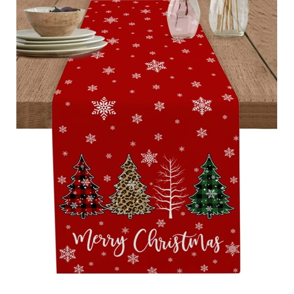 Table Runner 120 Inches Long for Kitchen Dining, Red Christmas Dresser Scarf Farmhouse, Dining Table Decorations for Wedding/Parties, Xmas Tree Winter Snowflake 13 x 120 In