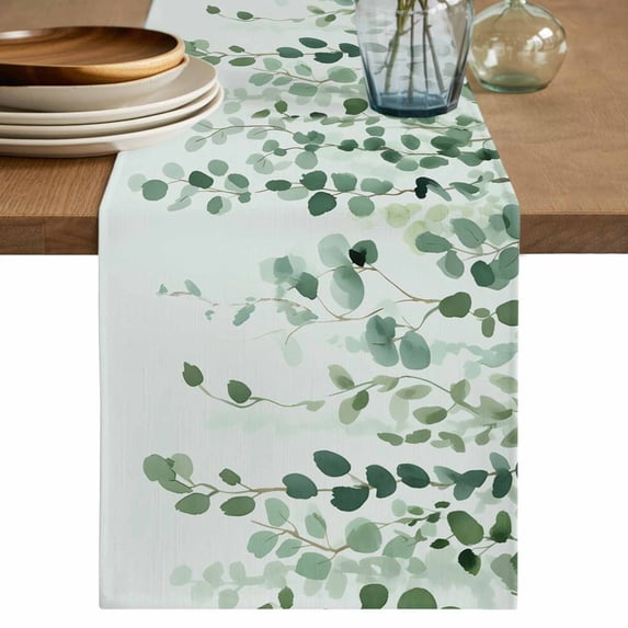 Table Runner 120 Inches Long for Kitchen Dining, Sage Green Eucalyptus Leaf Dresser Scarf Farmhouse, Dining Table Decorations for Wedding/Parties, Spring Leaves Botanical 13 x 120 In