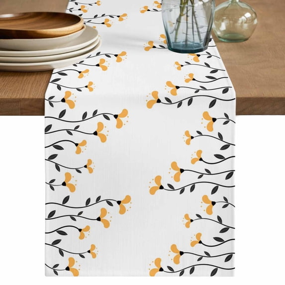 Table Runner 120 Inches Long for Kitchen Dining, Spring Flowers Dresser Scarf Farmhouse, Dining Table Decorations for Wedding/Parties, Modern Simple Floral Plants Lines Art 13 x 120 In