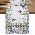 thumbnail image 1 of Table Runner 120 Inches Long for Kitchen Dining, Spring Purple Flowers Dresser Scarf Farmhouse, Dining Table Decorations for Wedding/Parties, Farmhouse Leaves Fences Gray Wood 13 x 120 In, 1 of 8