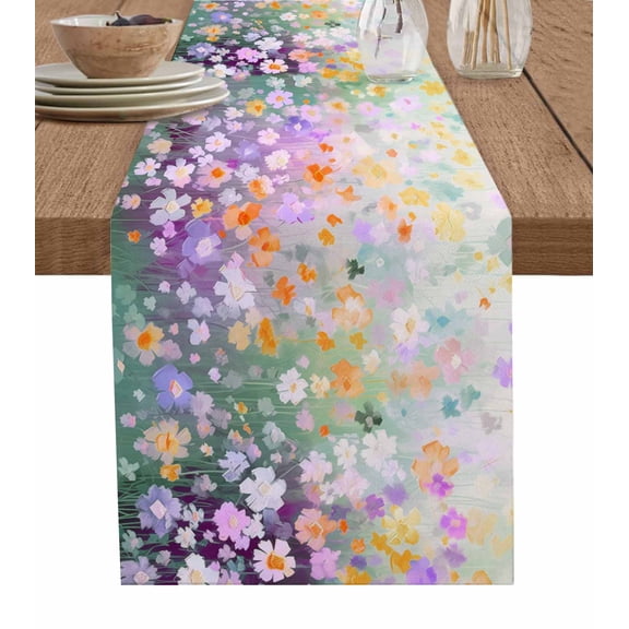 Table Runner 120 Inches Long for Kitchen Dining, Teal Spring Floral Dresser Scarf Farmhouse, Dining Table Decorations for Wedding/Parties, Modern Oil Painted Daisy Botanical 13 x 120 In