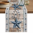 thumbnail image 1 of Table Runner 120 Inches Long for Kitchen Dining, Texas Star Rustic Dresser Scarf Farmhouse, Dining Table Decorations for Wedding/Parties, Country Blue Berry Brown Wooden Plank 13 x 120 In, 1 of 8