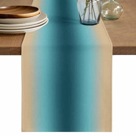 Table Runner 120 Inches Long for Kitchen Dining, Turquoise Yellow Ombre Dresser Scarf Farmhouse, Dining Table Decorations for Wedding/Parties, Farmhouse Modern Gradient Art 13 x 120 In