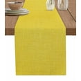 thumbnail image 1 of Table Runner 120 Inches Long for Kitchen Dining, Yellow Dresser Scarf Farmhouse, Dining Table Decorations for Wedding/Parties, Farmhouse Burlap Solid Yellow Color Modern Linen Texture 13 x 120 In, 1 of 9