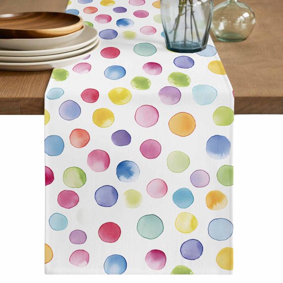 Table Runner 120 Inches Long, Rainbow Decorative Table Runner for Party Wedding Home Decor, Colorful Boho Tainted Pattern Polka Dot Modern Dresser Scarves for Kitchen Tables Decor 13x120 Inch