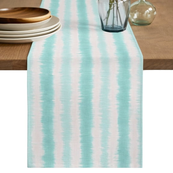 Table Runner 120 Inches Long, Teal Striped Decorative Table Runner for Party Wedding Home Decor, Watercolor Abstract Vertical Stripes Ombre Dresser Scarves for Kitchen Tables Decor 13x120 Inch