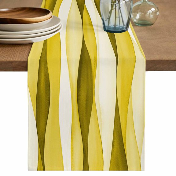 Table Runner 120 Inches Long, Yellow Stripes Decorative Table Runner for Party Wedding Home Decor, Retro Farmhouse Gradient Ripple Pattern Dresser Scarves for Kitchen Tables Decor 13x120 Inch
