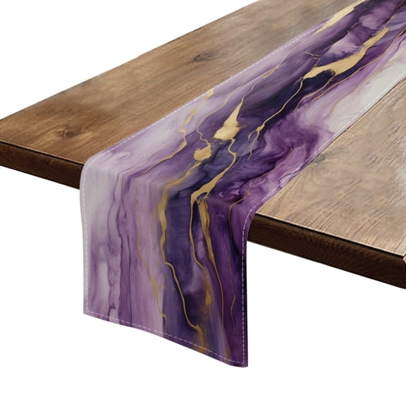 Table Runner 13*72 In,Set Of 1 Abstract Purple And Gold Marble Background With Golden Veins High Density Cotton Linens Machine Washable Table Runner For Kitchen Dining Table Coffee Table Decor