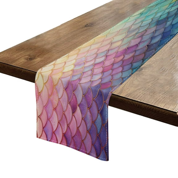 Table Runner 13*72 In,Set Of 1 Beautiful Mermaid Scales Pattern With Pastel Rainbow Colors High Density Cotton Linens Machine Washable Table Runner For Kitchen Dining Table Coffee Table Decor