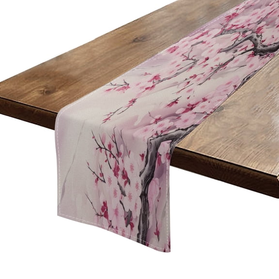 Table Runner 13*72 In,Set Of 1 Cherry Blossom Tree Mural In The Style Of Traditional Chinese Painting High Density Cotton Linens Machine Washable Table Runner For Kitchen Dining Table Decor