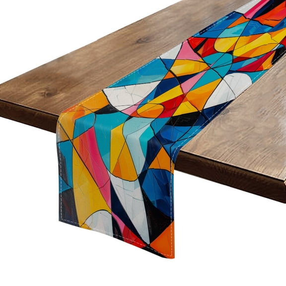 Table Runner 13*72 In,Set Of 1 Colorful Geometric Shapes In Vibrant And Dynamic Composition High Density Cotton Linens Machine Washable Table Runner For Kitchen Dining Table Coffee Table Decor