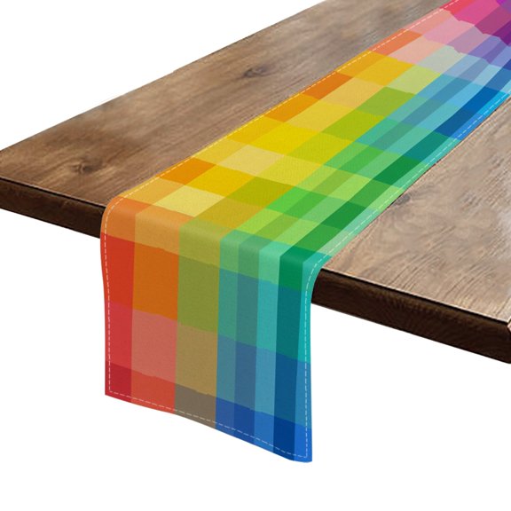Table Runner 13*72 In,Set Of 1 Colorful Rainbow Background With Squares And Geometric Shapes High Density Cotton Linens Machine Washable Table Runner For Kitchen Dining Table Coffee Table Decor