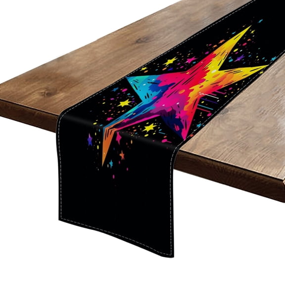 Table Runner 13*72 In,Set Of 1 Colorful Vector Illustration Of Vibrant Star On Black Background High Density Cotton Linens Machine Washable Table Runner For Kitchen Dining Table Coffee Table Decor