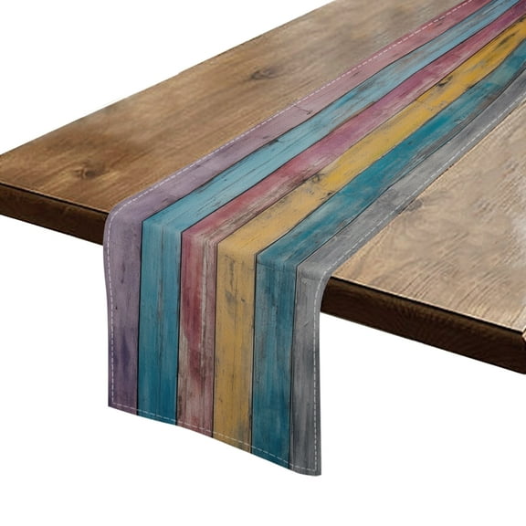 Table Runner 13*72 In,Set Of 1 Colorful Wooden Background With Horizontal Stripes Of Pastel Colors High Density Cotton Linen Machine Washable Table Runner For Kitchen Dining Table Coffee Table Deco