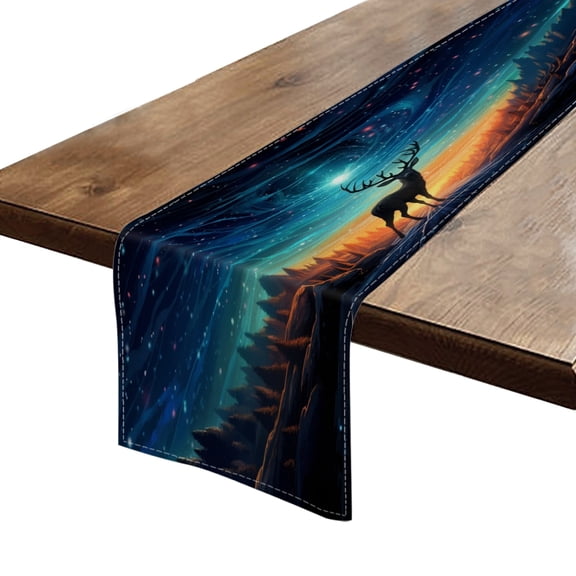 Table Runner 13*72 In,Set Of 1 Deer Stands On The Road And Looking At The Stars In The Sky High Density Cotton Linens Machine Washable Table Runner For Kitchen Dining Table Coffee Table Decor