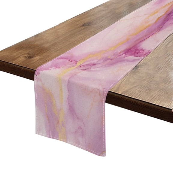 Table Runner 13*72 In,Set Of 1 Elegant Lilac And Pink Watercolor Background With Golden Veins High Density Cotton Linens Machine Washable Table Runner For Kitchen Dining Table Coffee Table Decor