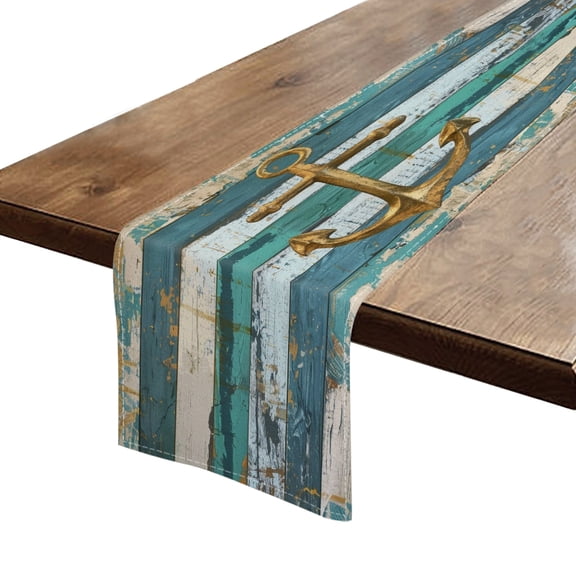 Table Runner 13*72 In,Set Of 1 Nautical-Themed Design With Anchor On Distressed Wood Planks High Density Cotton Linens Machine Washable Table Runner For Kitchen Dining Table Coffee Table Decor