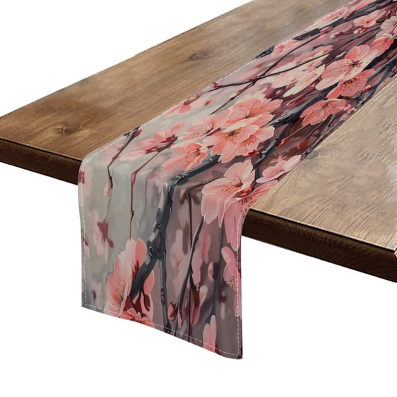 Table Runner 13*72 In,Set Of 1 The Peach Blossoms In Full Bloom With Pink And White Flowers High Density Cotton Linens Machine Washable Table Runner For Kitchen Dining Table Coffee Table Decor