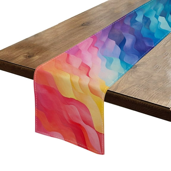 Table Runner 13*72 In,Set Of 1 Rainbow Colors Each Section Painted With Different Gradients High Density Cotton Linens Machine Washable Table Runner For Kitchen Dining Table Coffee Table Decor