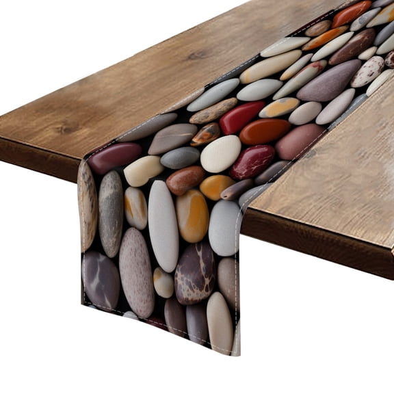 Table Runner 13*72 In,Set Of 1 Smooth Pebbles In Various Colors And Shapes Arranged Neatly High Density Cotton Linens Machine Washable Table Runner For Kitchen Dining Table Coffee Table Decor