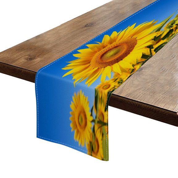 Table Runner 13*72 In,Set Of 1 Sunflowers Blooming In The Field Against Blue Sky Background High Density Cotton Linens Machine Washable Table Runner For Kitchen Dining Table Coffee Table Decor
