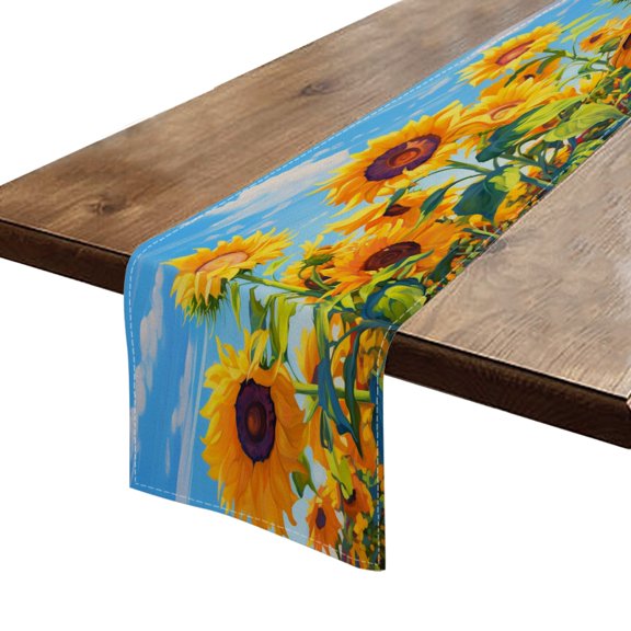 Table Runner 13*72 In,Set Of 1 Sunflowers Petals Glistening Under The Sunlight In Endless Field High Density Cotton Linens Machine Washable Table Runner For Kitchen Dining Table Coffee Table Decor