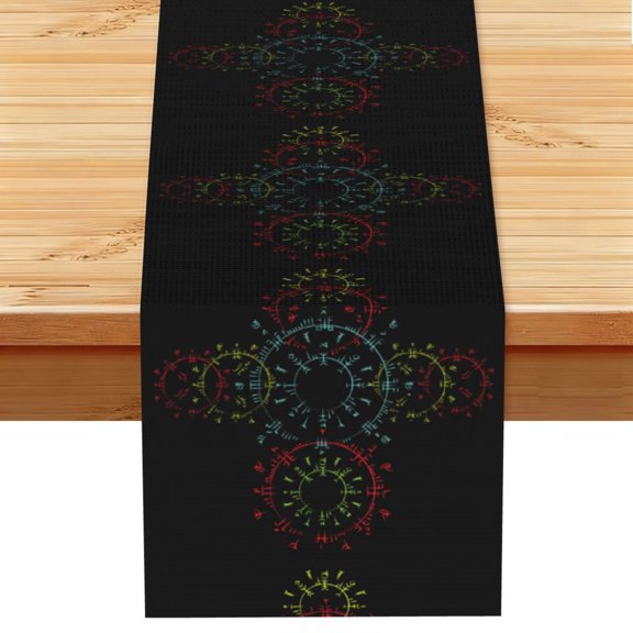 Table Runner 13 x 72 Inch Table Scarf for Dining Room, Dresser, Mantel, Holiday Decor, Circle Runes Symbol Scandinavian