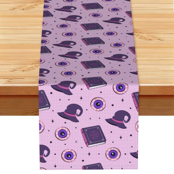 Table Runner 13 x 72 Inch Table Scarf for Dining Room, Dresser, Mantel, Holiday Decor, Eye Magic Occult Witch Hat Halloween
