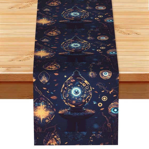 Table Runner 13 x 72 Inch Table Scarf for Dining Room, Dresser, Mantel, Holiday Decor, Eyes Bottle Magic