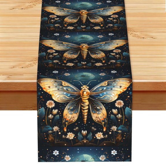 Table Runner 13 x 72 Inch Table Scarf for Dining Room, Dresser, Mantel, Holiday Decor, Hawk Moth Fireflies Art