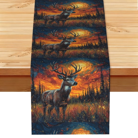 Table Runner 13 x 72 Inch Table Scarf for Dining Room, Dresser, Mantel, Holiday Decor, Hunting Deer Psychedelic