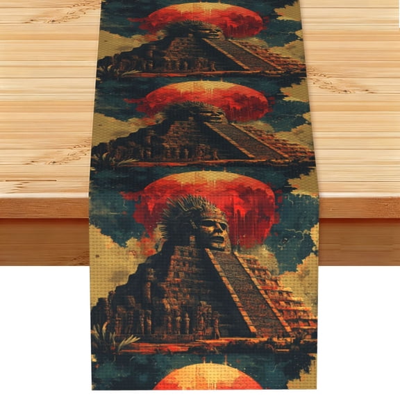 Table Runner 13 x 72 Inch Table Scarf for Dining Room, Dresser, Mantel, Holiday Decor, Mayan Calendar Aztec Retro Art