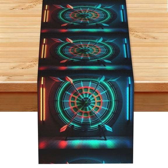 Table Runner 13 x 72 Inch Table Scarf for Dining Room, Dresser, Mantel, Holiday Decor, Neon Dartboard Target Center Psychedelic