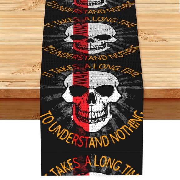 Table Runner 13 x 72 Inch Table Scarf for Dining Room, Dresser, Mantel, Holiday Decor, Skull Head War