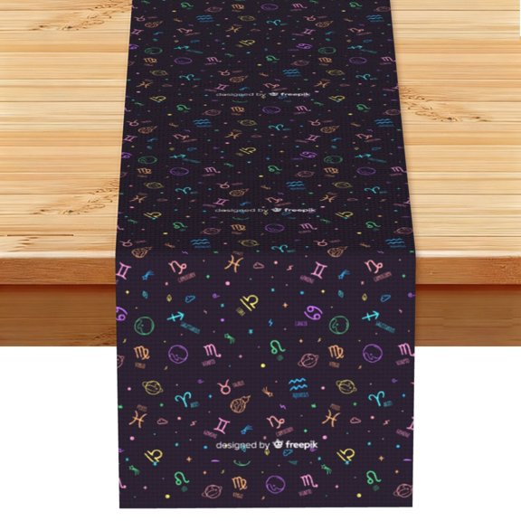 Table Runner 13 x 72 Inch Table Scarf for Dining Room, Dresser, Mantel, Holiday Decor, Zodiac Cosmos Universe Constellation