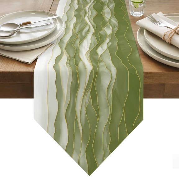 Table Runner 13x36 Inches Long Abstract Beach Wace Runner for Table Geometric Green Table Runners Cotton Linen Dresser Scarf for Kitchen Holiday Party Home Decor Inndoor Outdoor