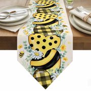 Table Runner 13x36 Inches Long Bee Love Heart Runner for Table Daisy Flower Eucalyptus Leaves Linen Table Runners Cotton Linen Dresser Scarf for Kitchen Holiday Party Home Decor Inndoor Outdoor
