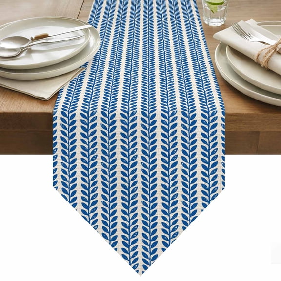 Table Runner 13x36 Inches Long Blue Pinstripes Runner for Table Woven Denim Striped Table Runners Cotton Linen Dresser Scarf for Kitchen Holiday Party Home Decor Inndoor Outdoor