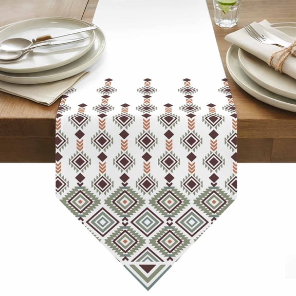 Table Runner 13x36 Inches Long Boho Diamond Runner for Table Bohemian Geometric Stripes Beads Table Runners Cotton Linen Dresser Scarf for Kitchen Holiday Party Home Decor Inndoor Outdoor