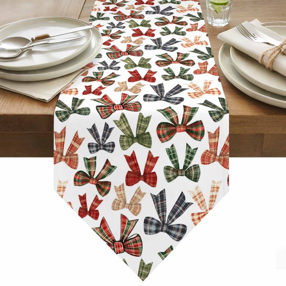 Table Runner 13x36 Inches Long Buffalo Plaid Bow Tie Runner for Table Cute Table Runners Cotton Linen Dresser Scarf for Kitchen Holiday Party Home Decor Inndoor Outdoor