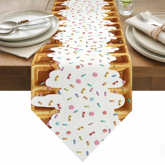 Table Runner 13x36 Inches Long Creamy Sugar Waffles Runner for Table Delicious Desert Table Runners Cotton Linen Dresser Scarf for Kitchen Holiday Party Home Decor Inndoor Outdoor
